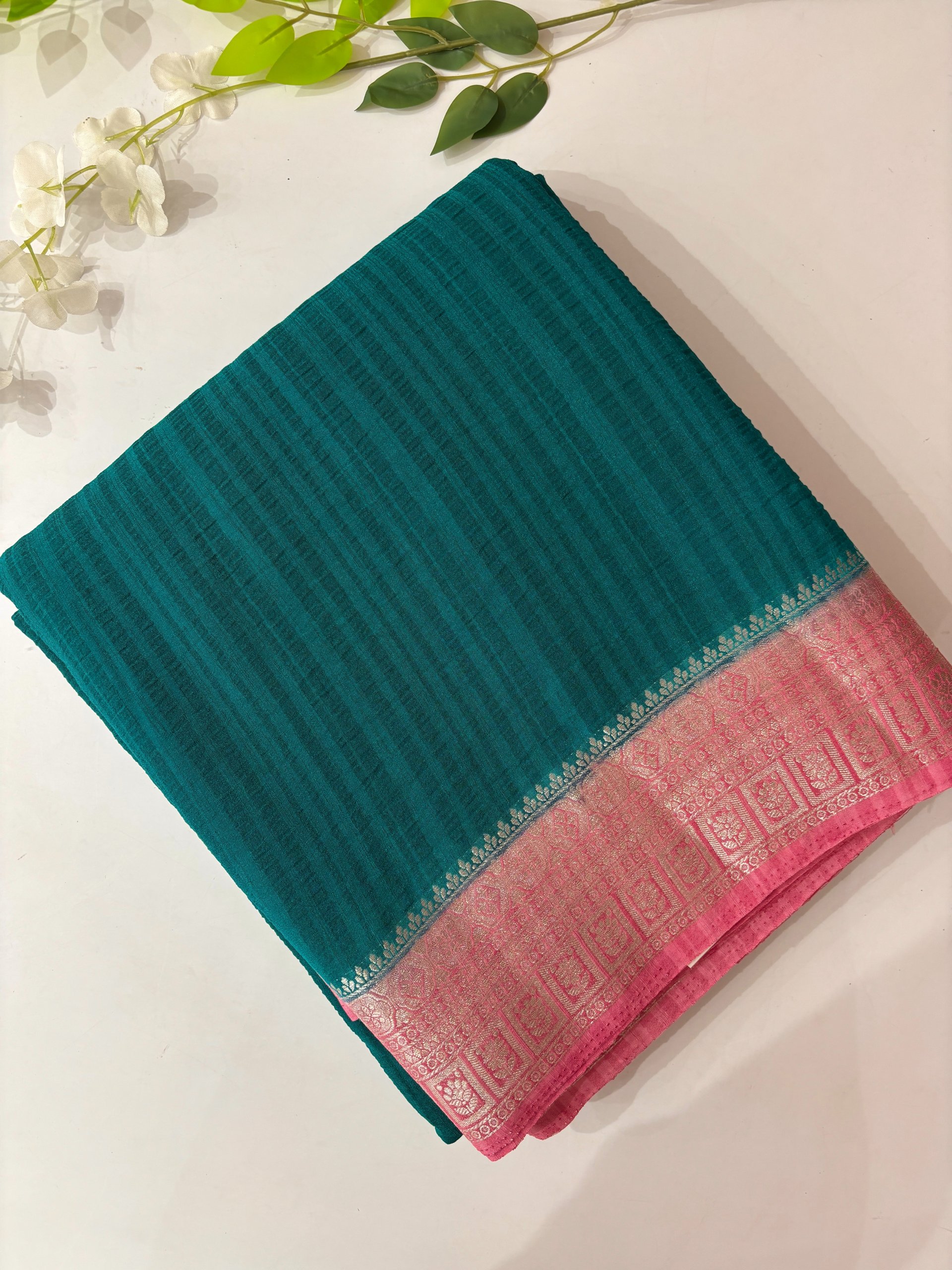 Teal Banarasi Crush Georgette Saree