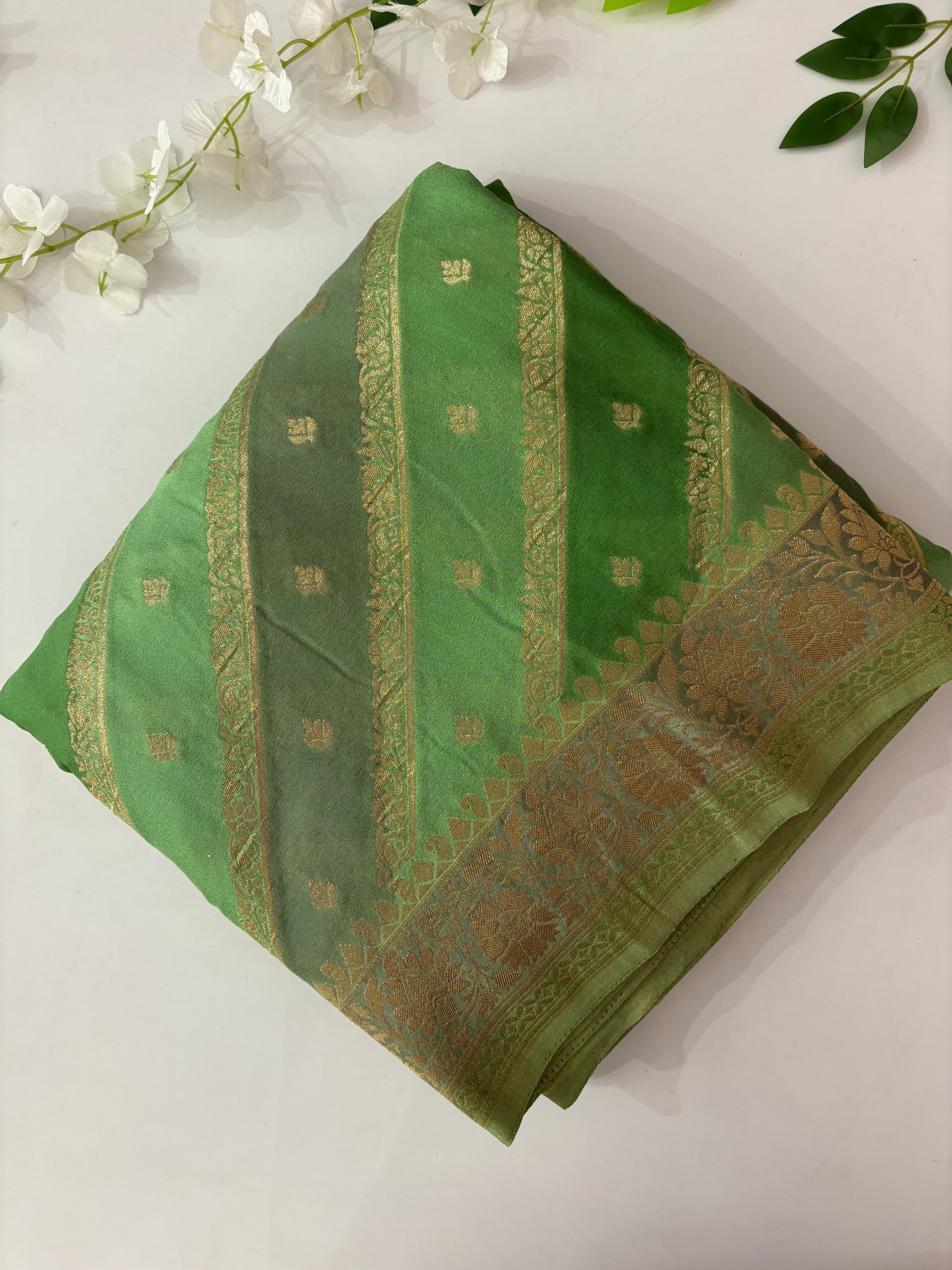 Green Banarasi Rangkat Crepe Saree