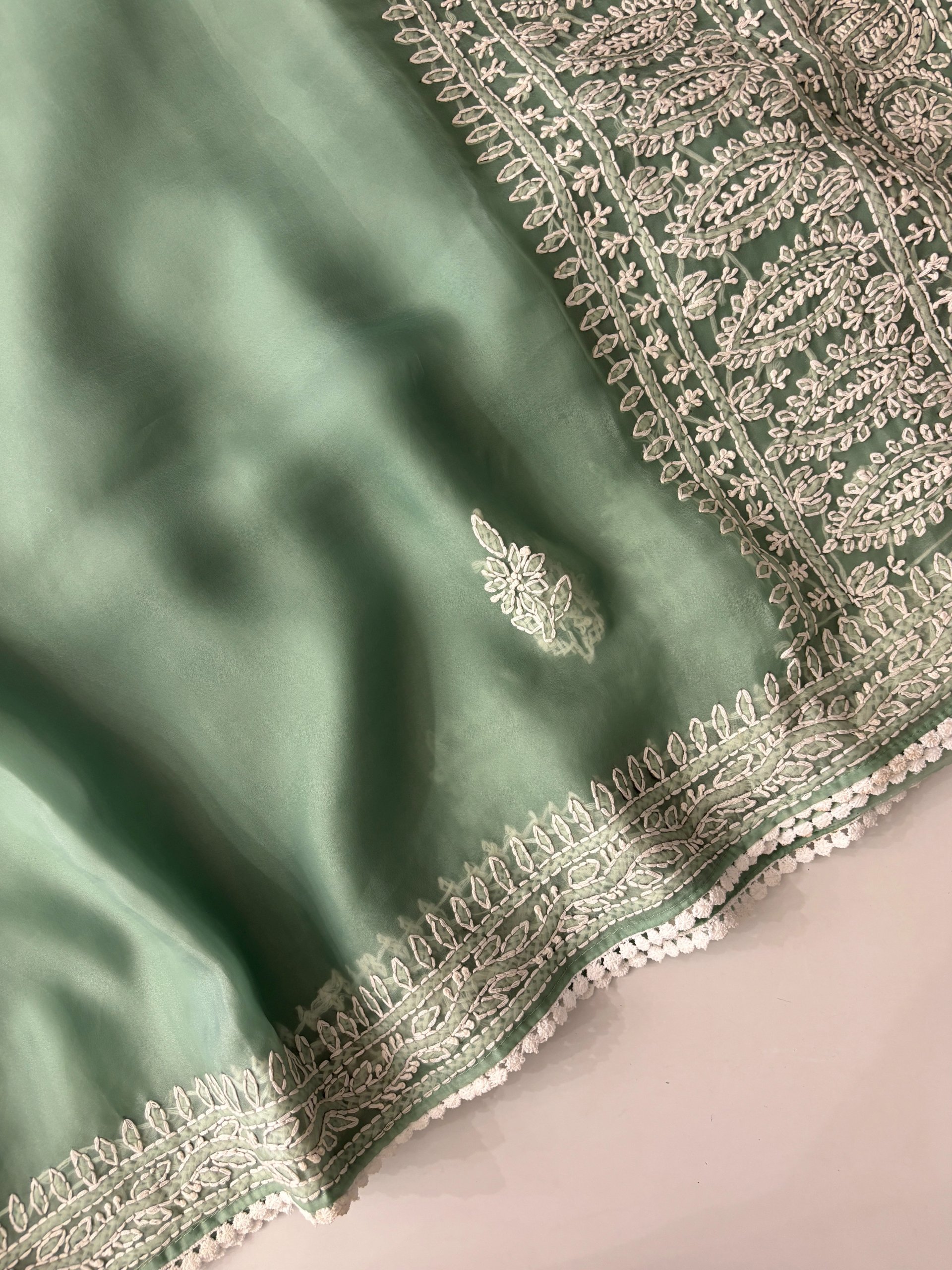 Light Green Soft Organza Saree with Katha Work