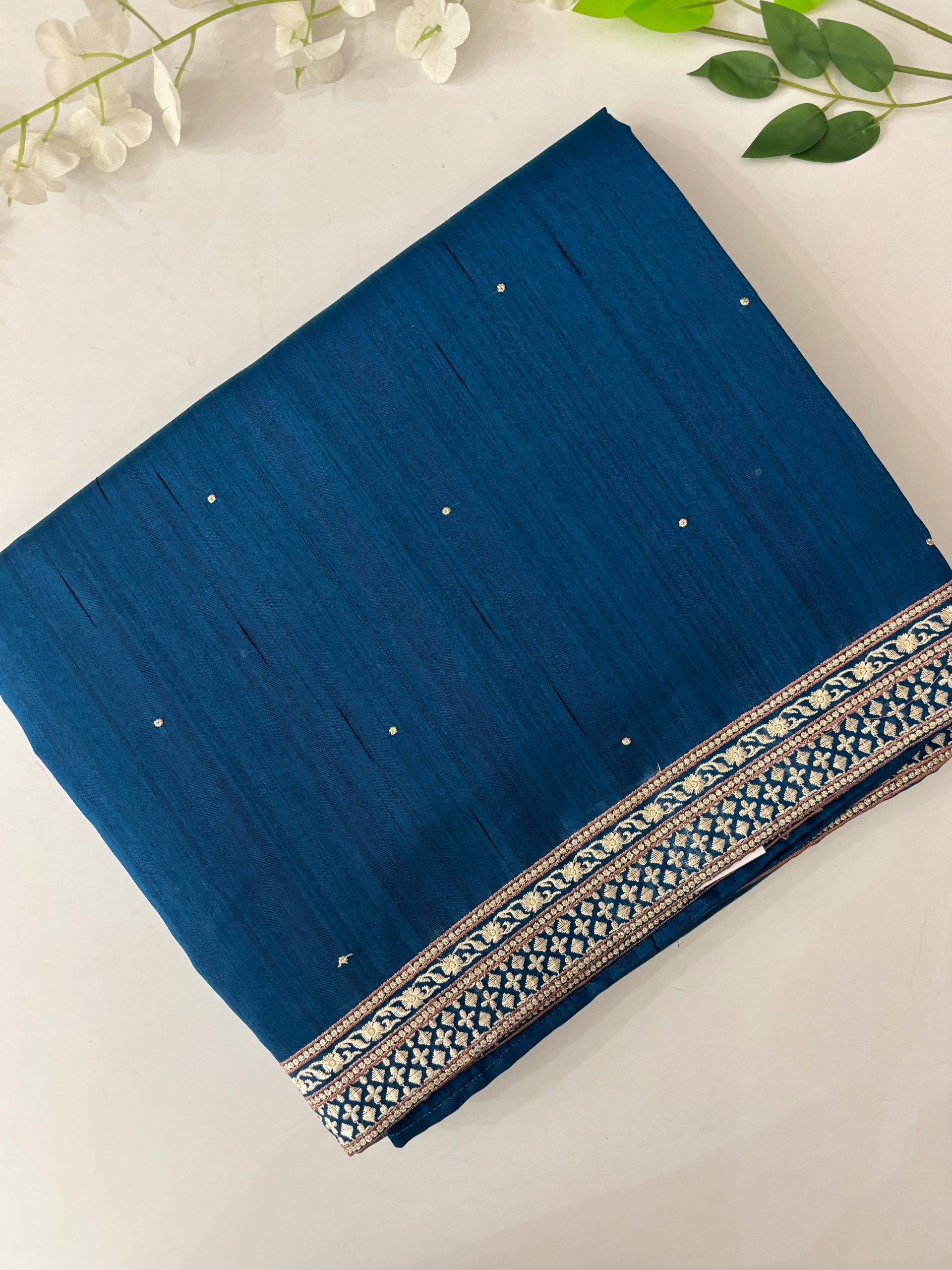 Blue Tussar Silk Saree with Embroidery