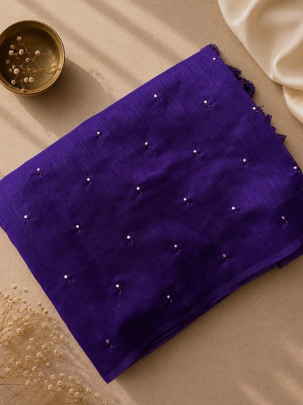 Purple Raw Silk Saree with Mirror Work