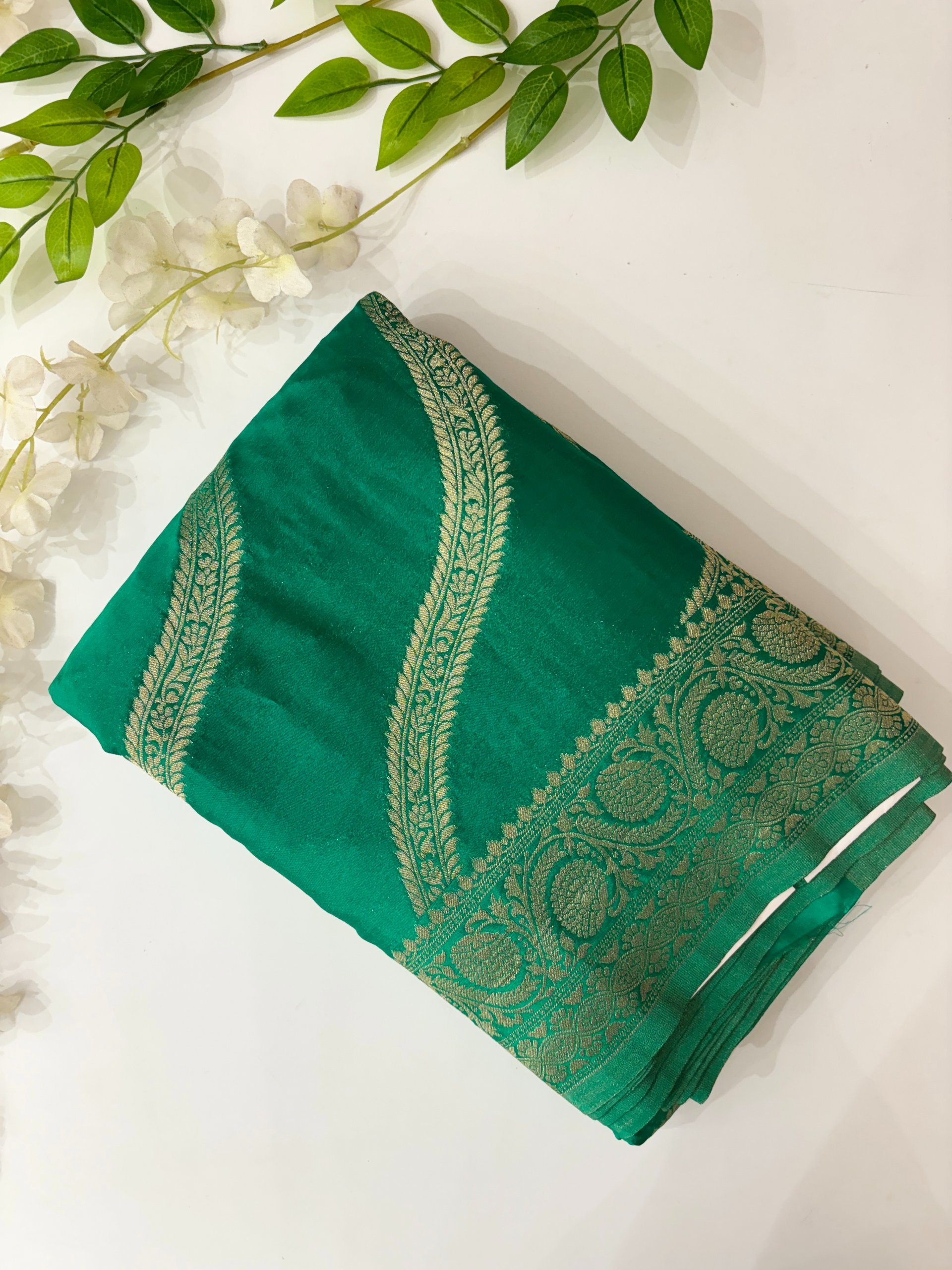 Rama Green Banarasi Chiffon Crepe Saree