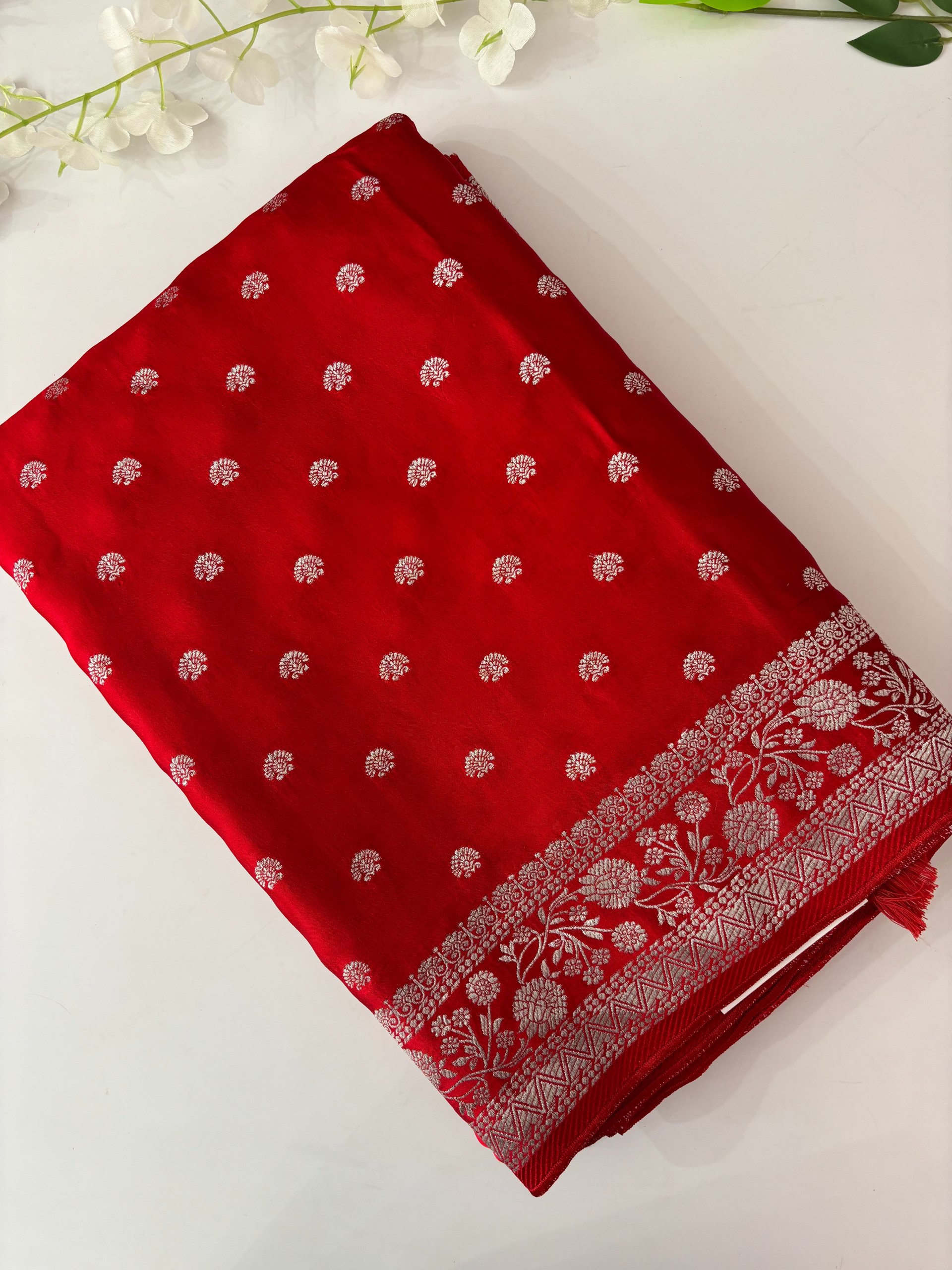 Red Banarasi Mashru Silk Saree