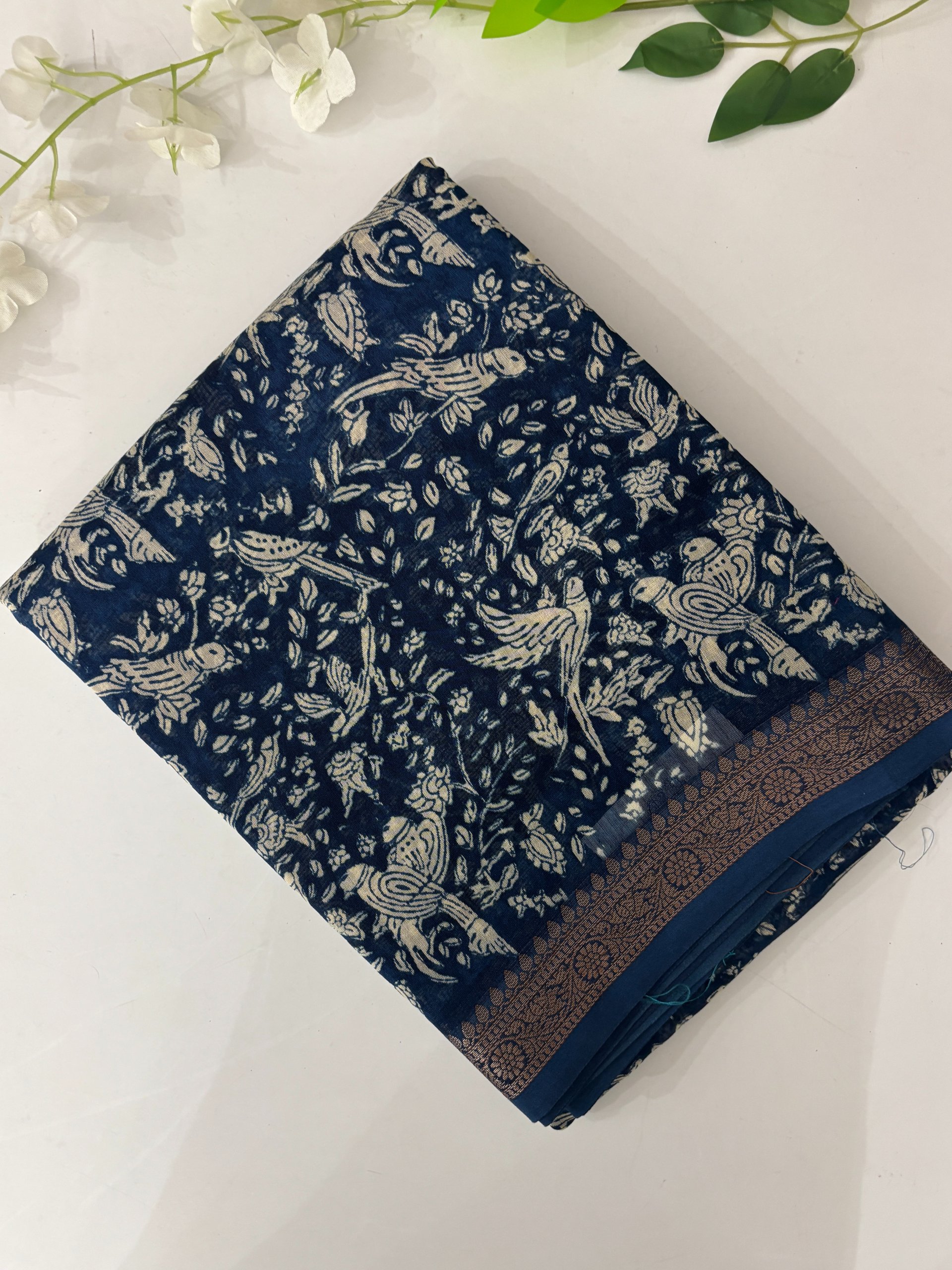 Indigo Chanderi Cotton Saree.