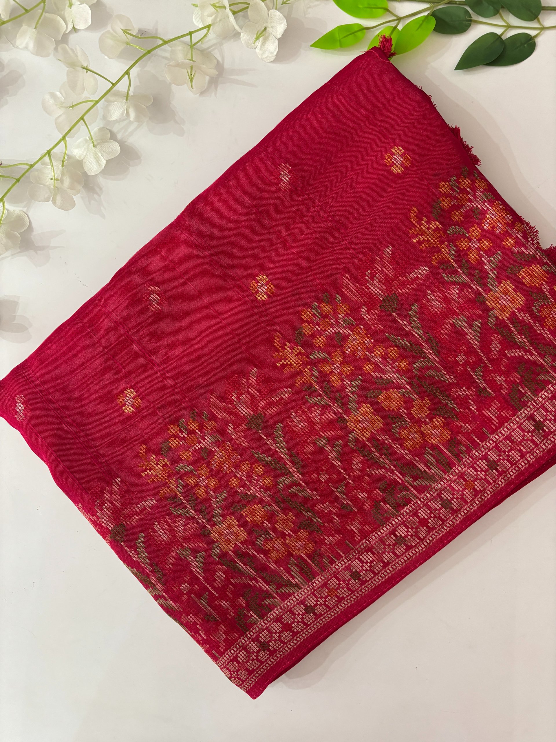 Pink Banarasi Semi Tussar Silk Saree