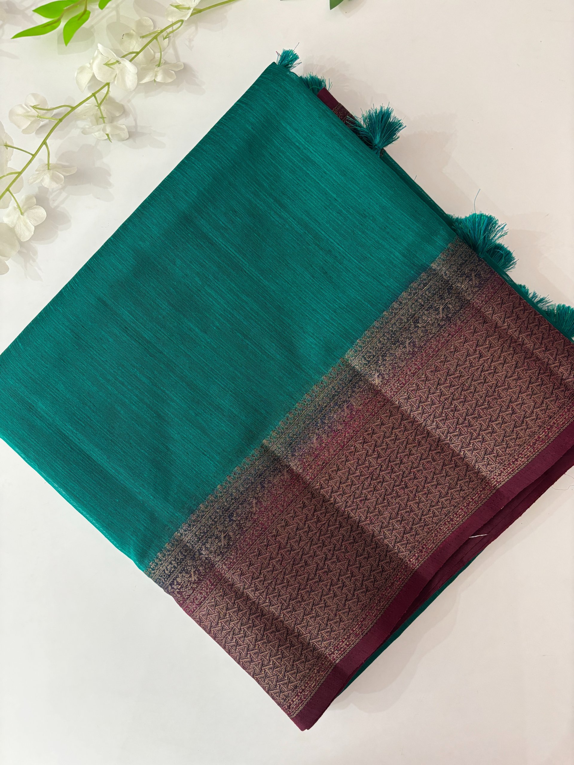 Peacock Blue Banarasi Jute Linen Silk Saree