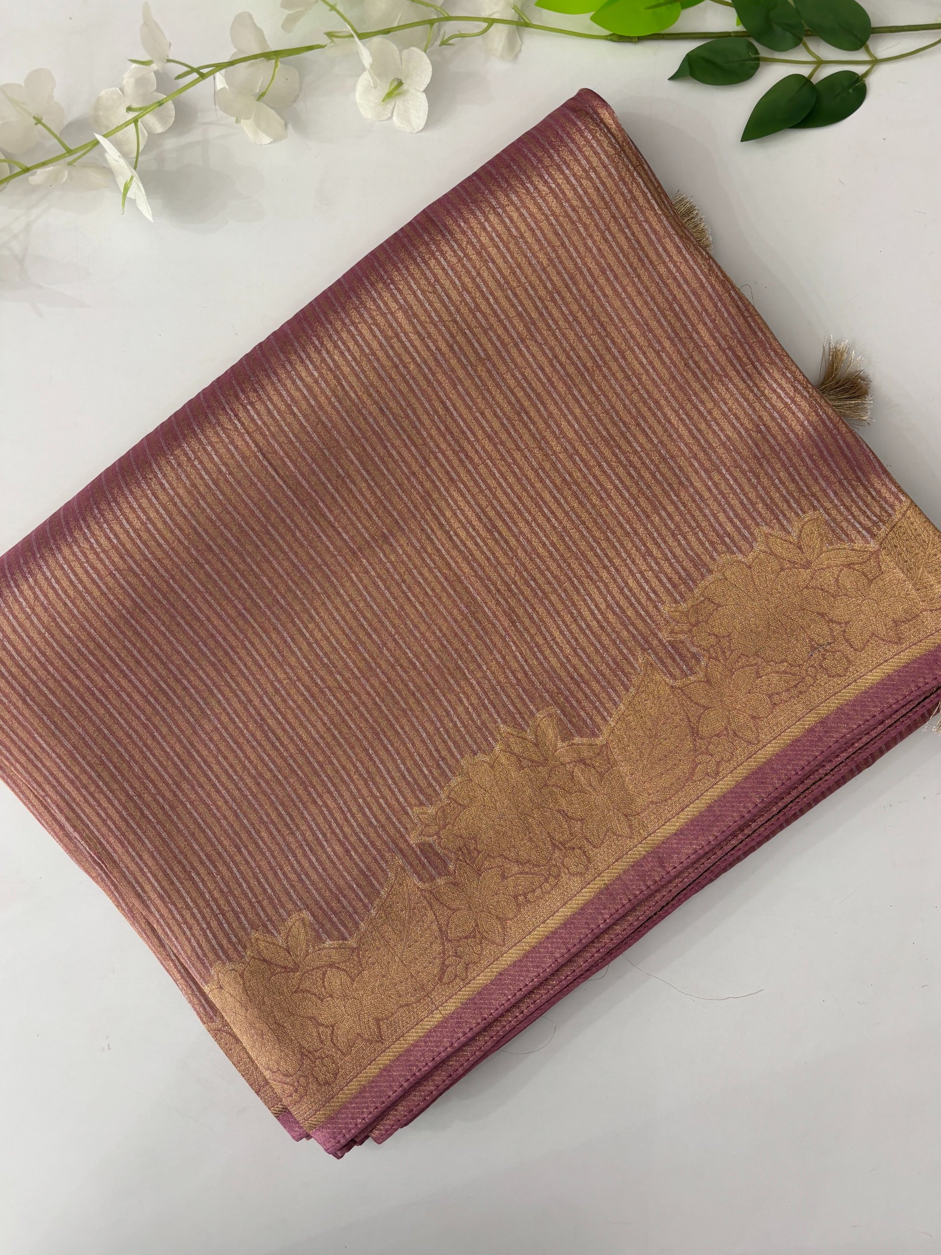 Dusty Purple Banarasi Tissue Silk Saree