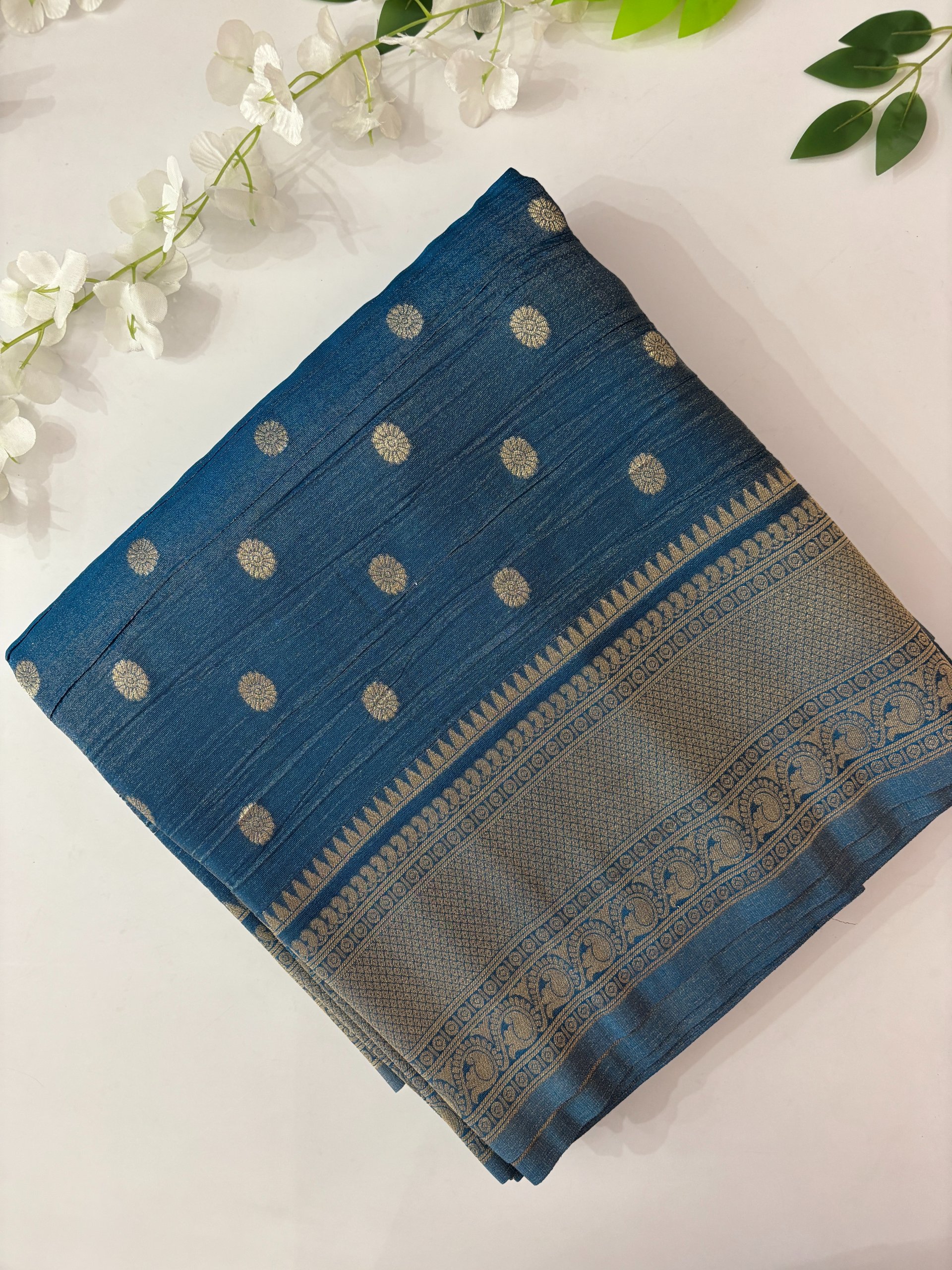 Blue Crush Banarasi Crepe Tissue Silk Saree
