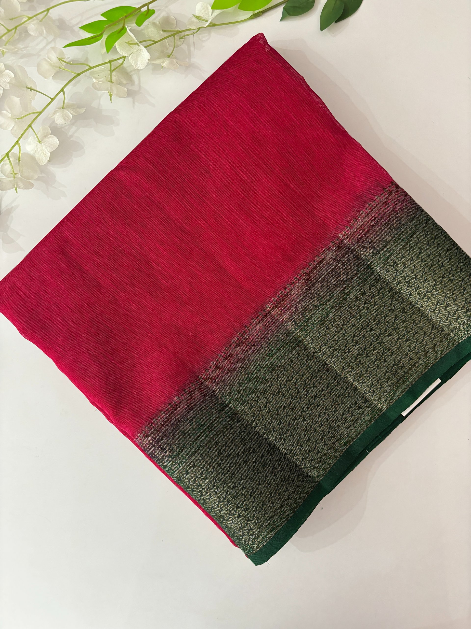 Red Banarasi Jute Linen Silk Saree