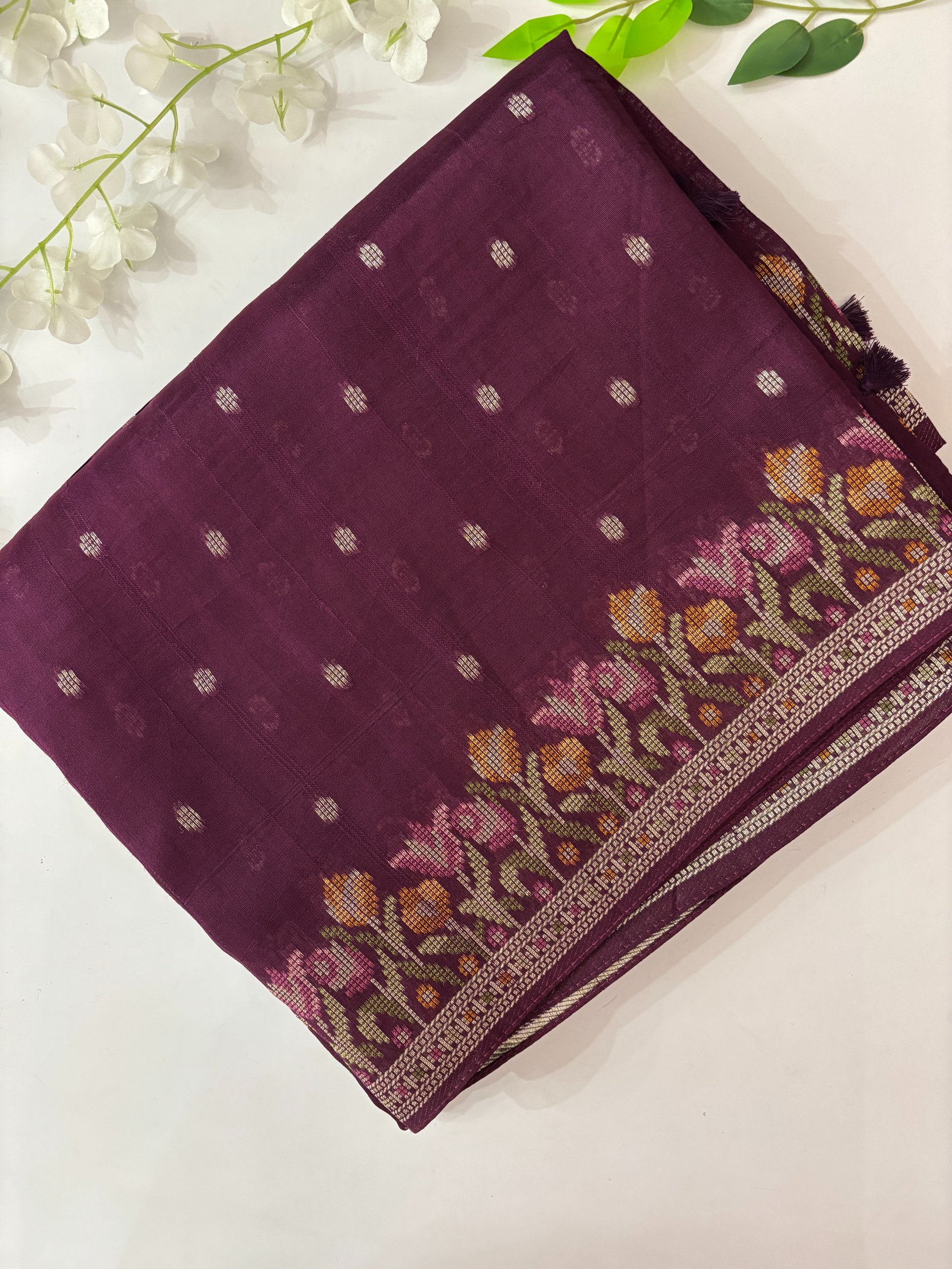 Wine Banarasi Semi Tussar Silk Saree