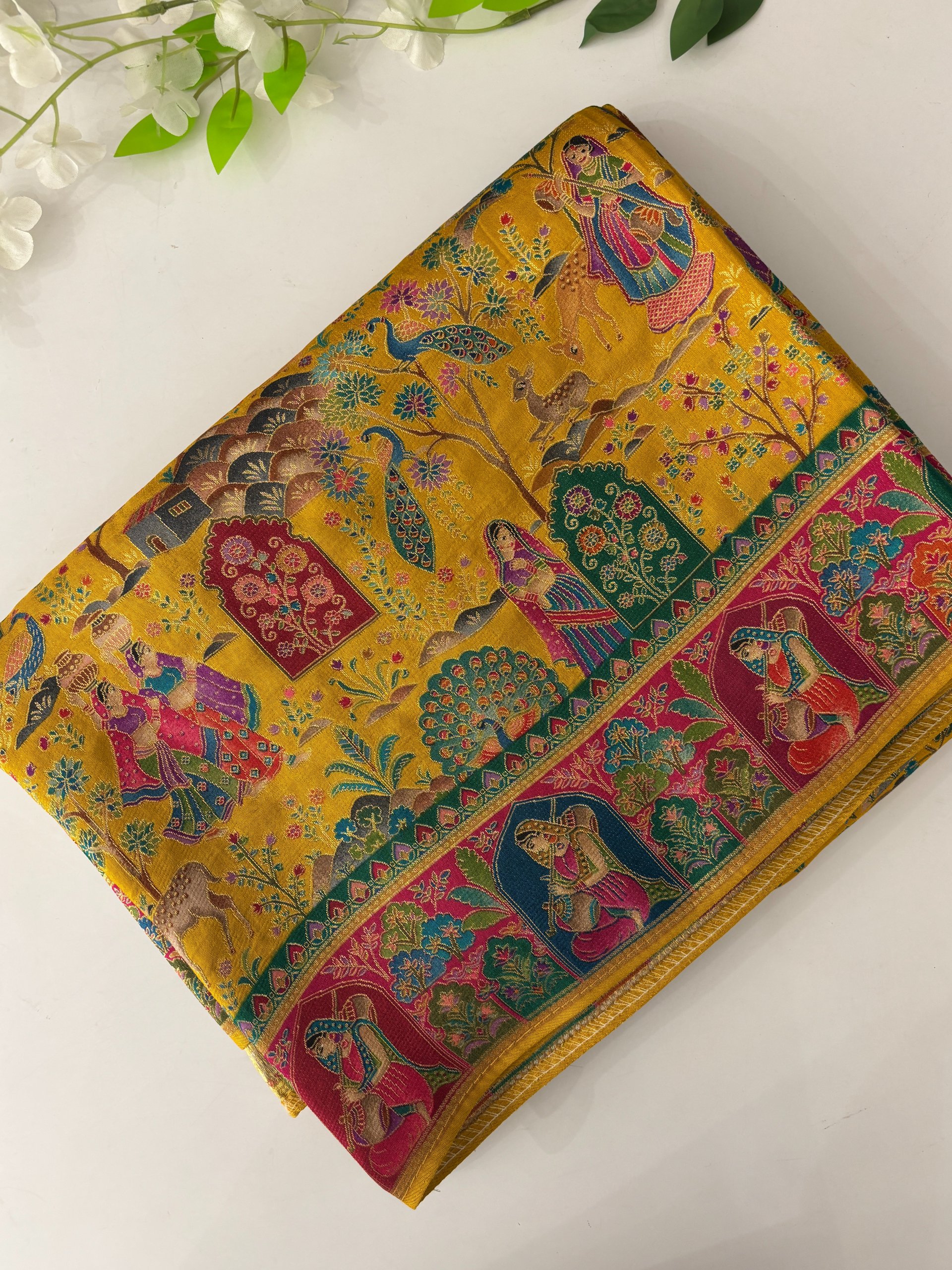Yellow Semi Pashmina Style Silk Sarees