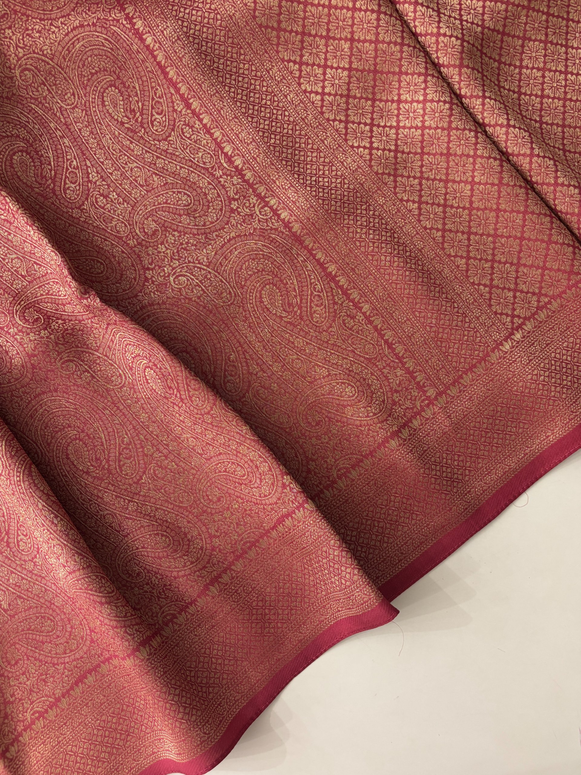 Dusty Onion Pink Tussar Banarasi Brocade Silk Saree