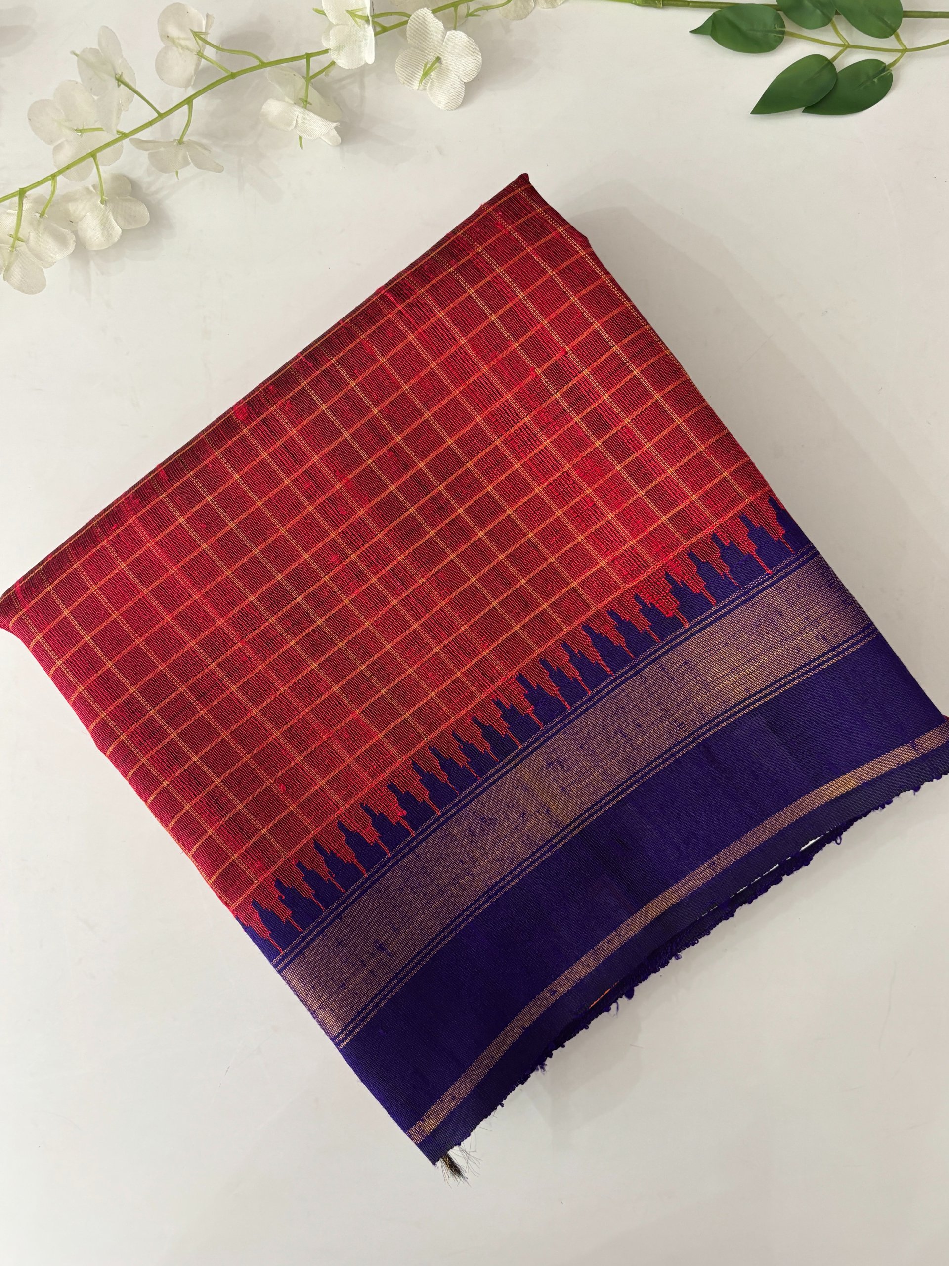Checks Pure Handloom Raw Silk Saree