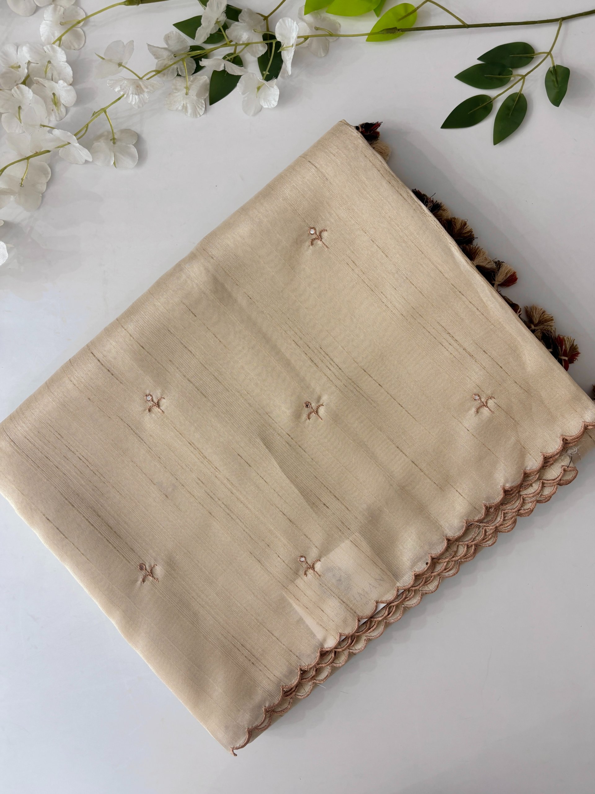 Cream Tussar Silk Saree with Printed Blouse