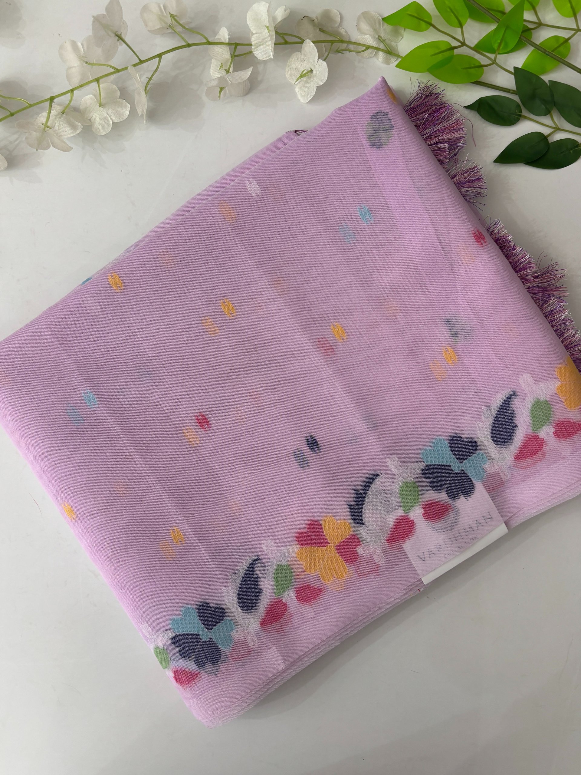 Light Lavender Munga Cotton Jamdani Saree
