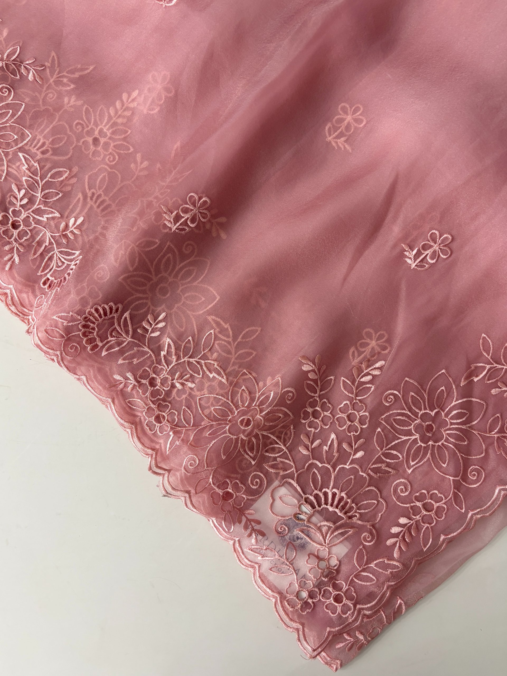 Pink Soft Organza Saree with Cutwork and Scalloping Border