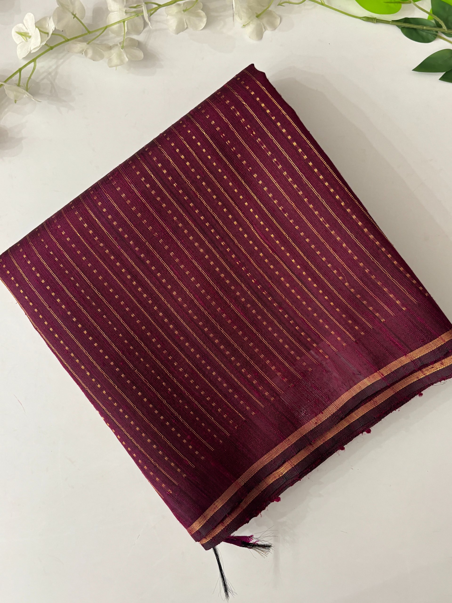 Wine Pure Handloom Raw Silk Saree