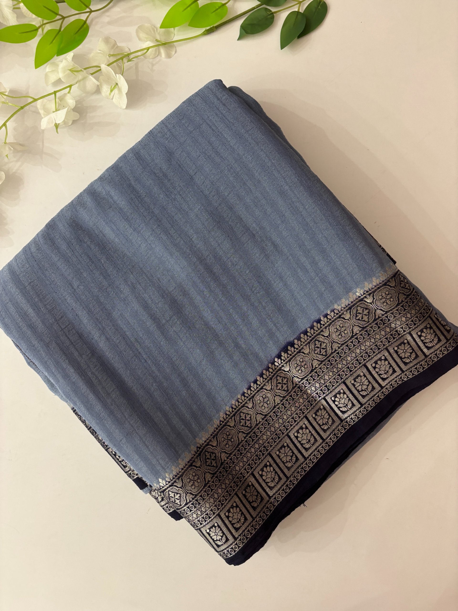 Grey Banarasi Crush Georgette Saree