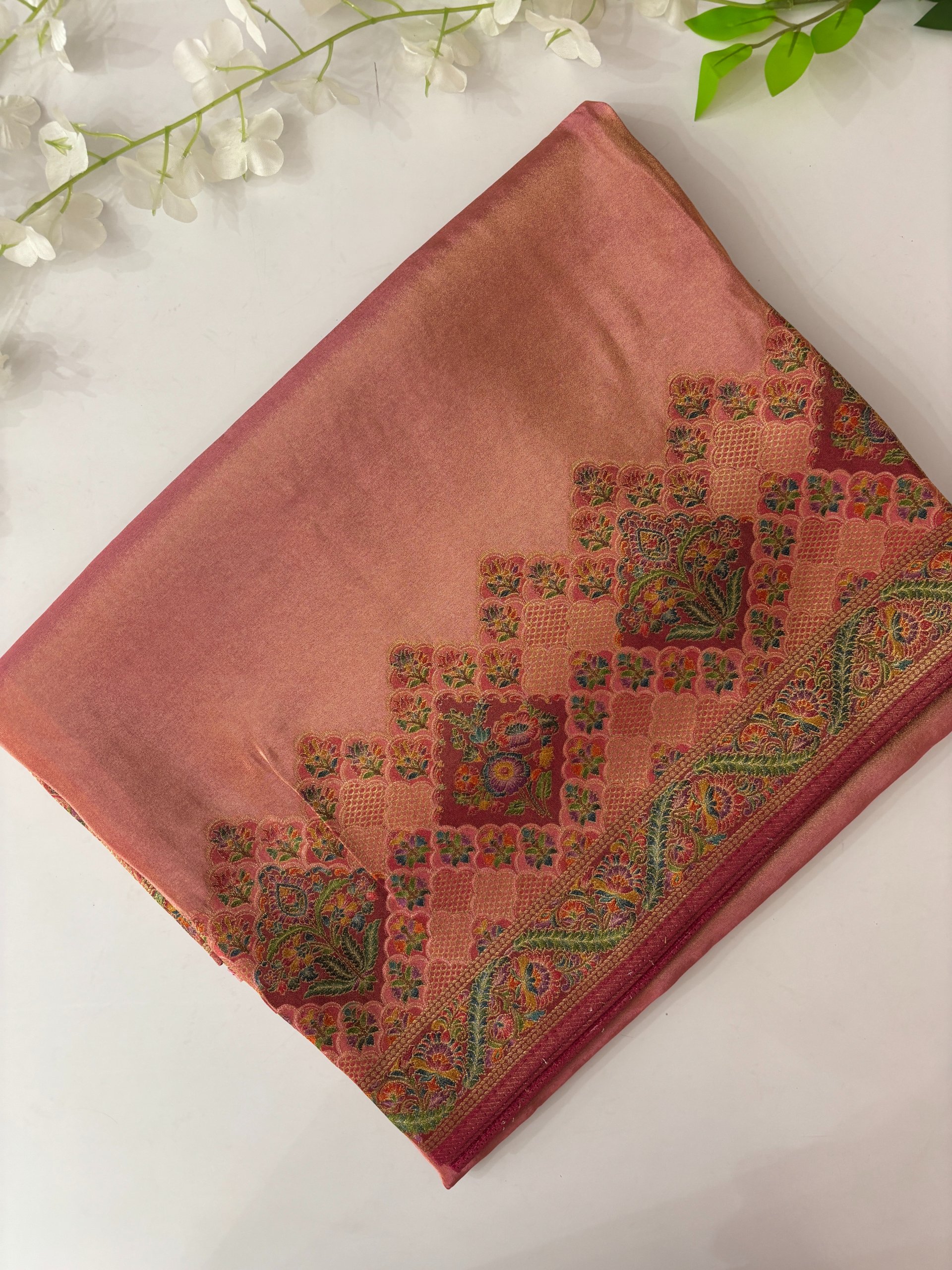 Peach Banarasi Dola Tissue Saree