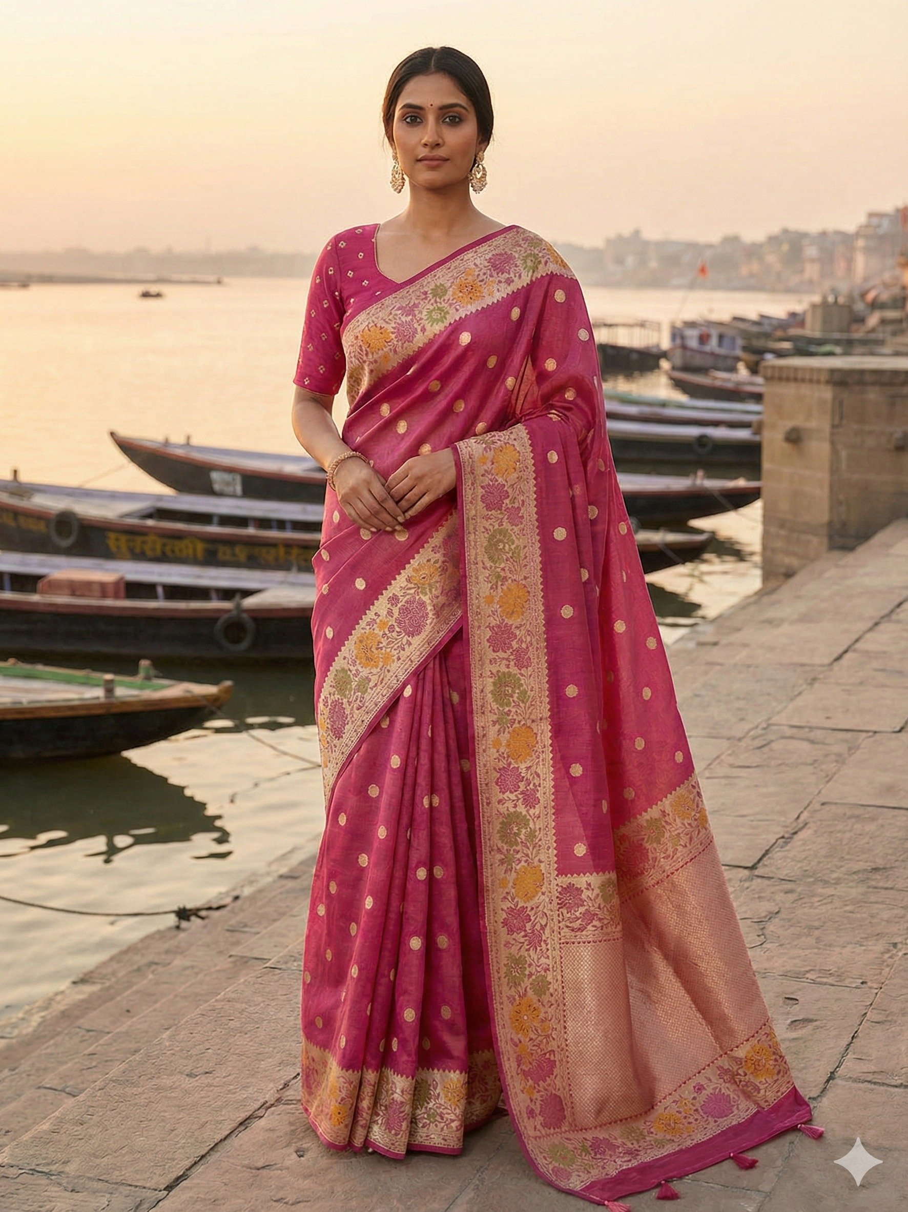 Pink Banarasi Tussar Tissue Saree