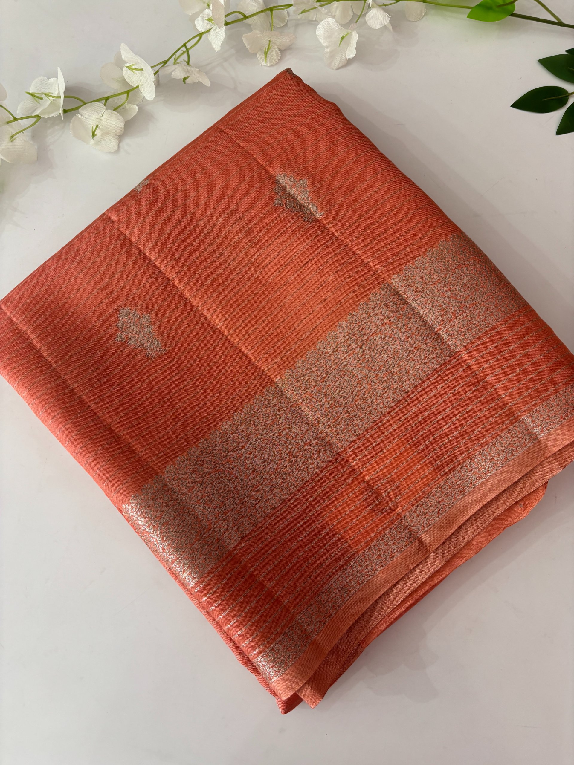 Orange Banarasi Viscose Silk Saree