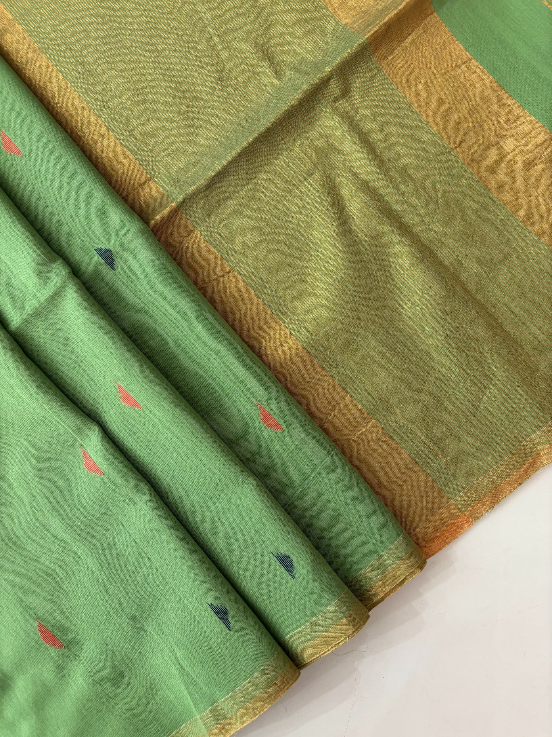 Green Handwoven  Bengal Cotton Saree