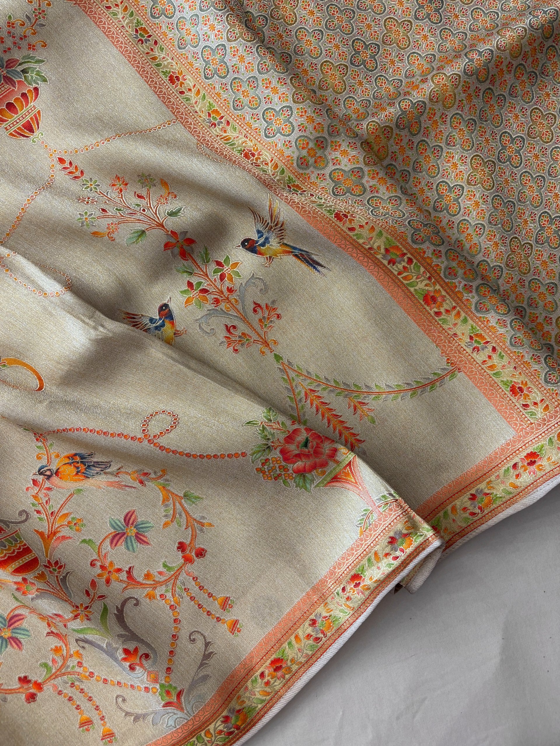 Cream Fancy Tussar Silk Saree