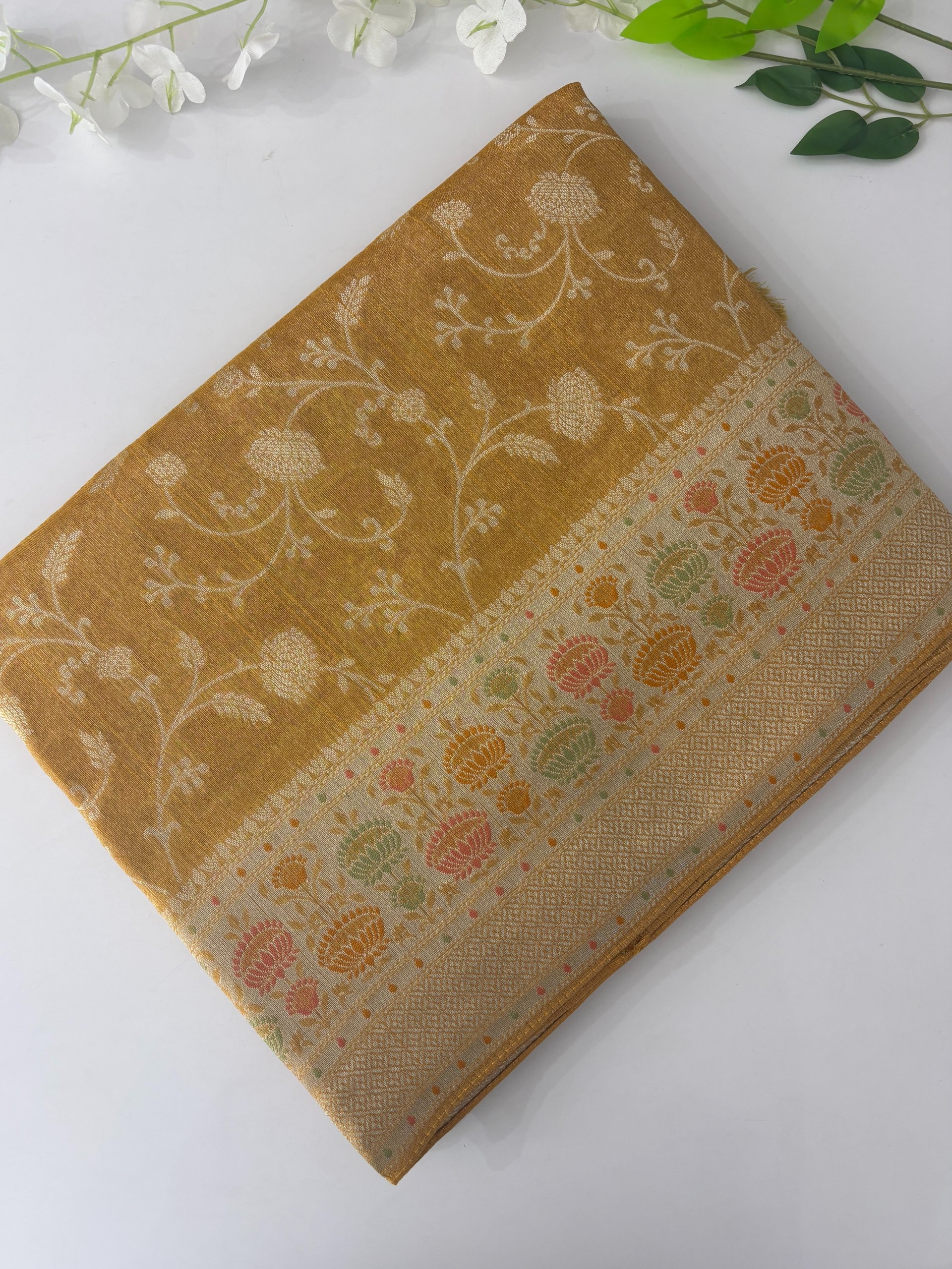 Yellow Banarasi Tussar Tissue Saree