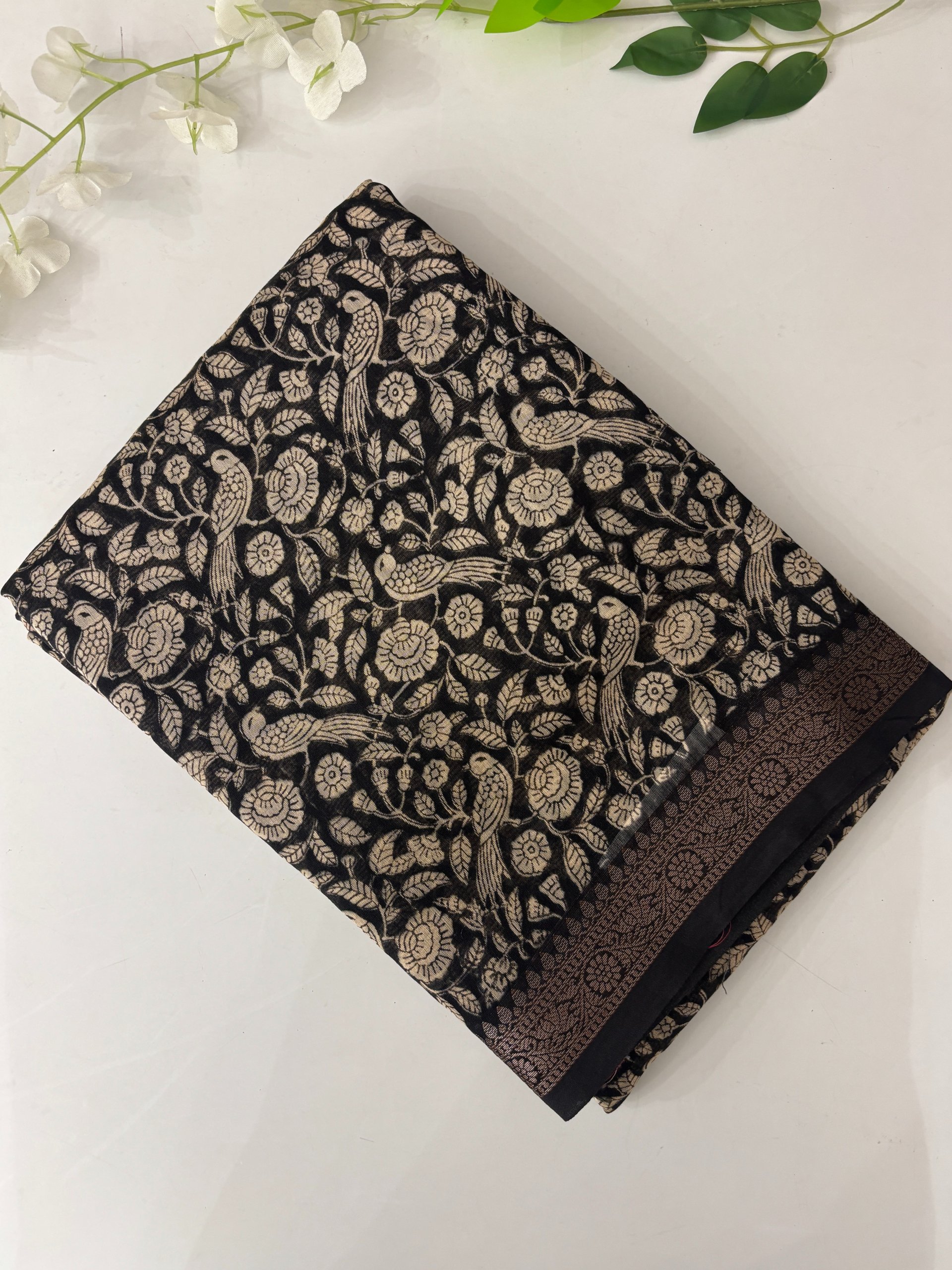 Black Chanderi Cotton Saree