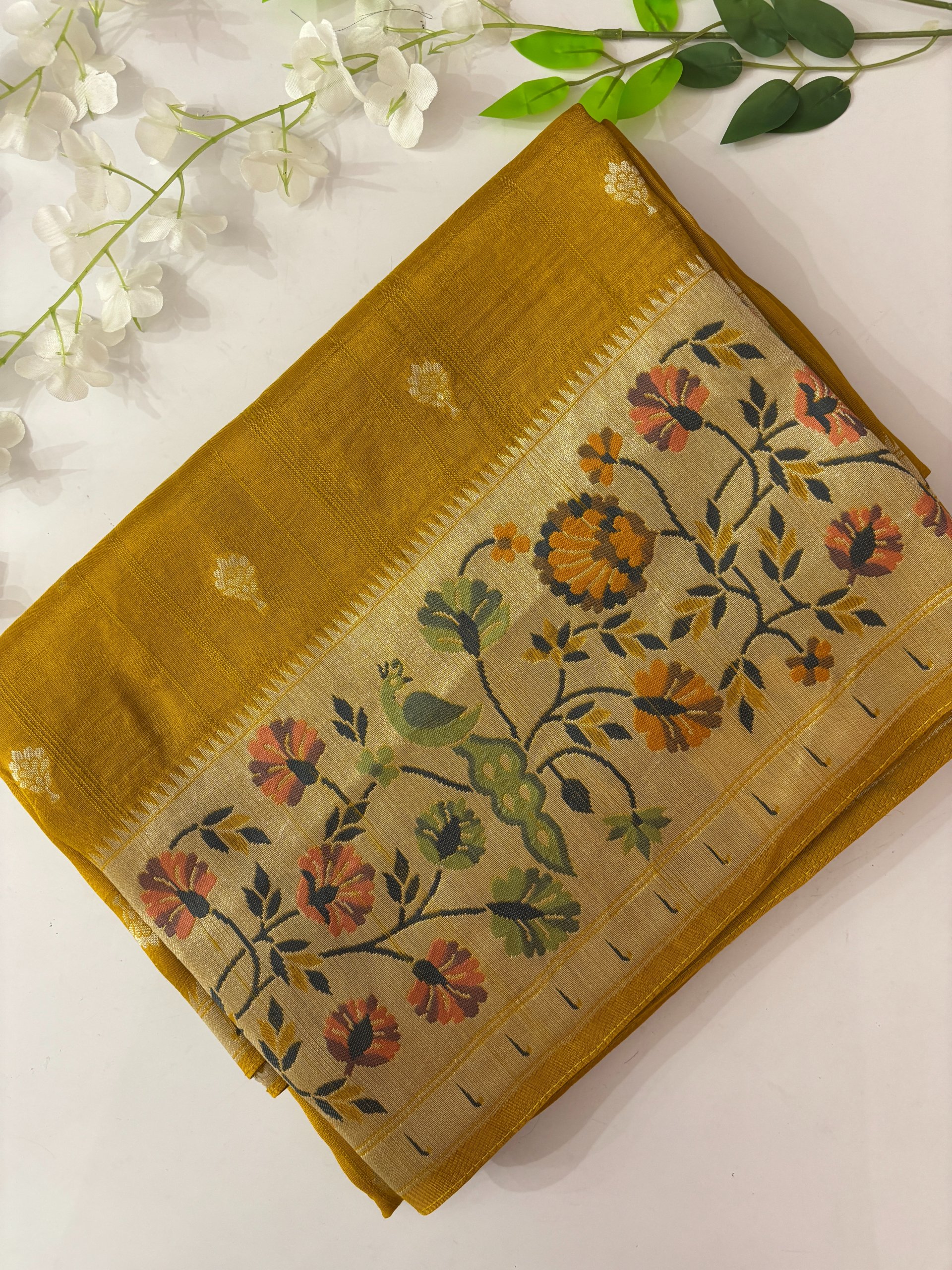 Yellow Paithani Border Banarasi Tussar Silk Saree