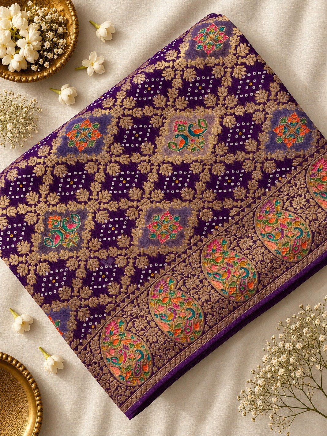 Purple Bandhani Khaddi Georgette Saree