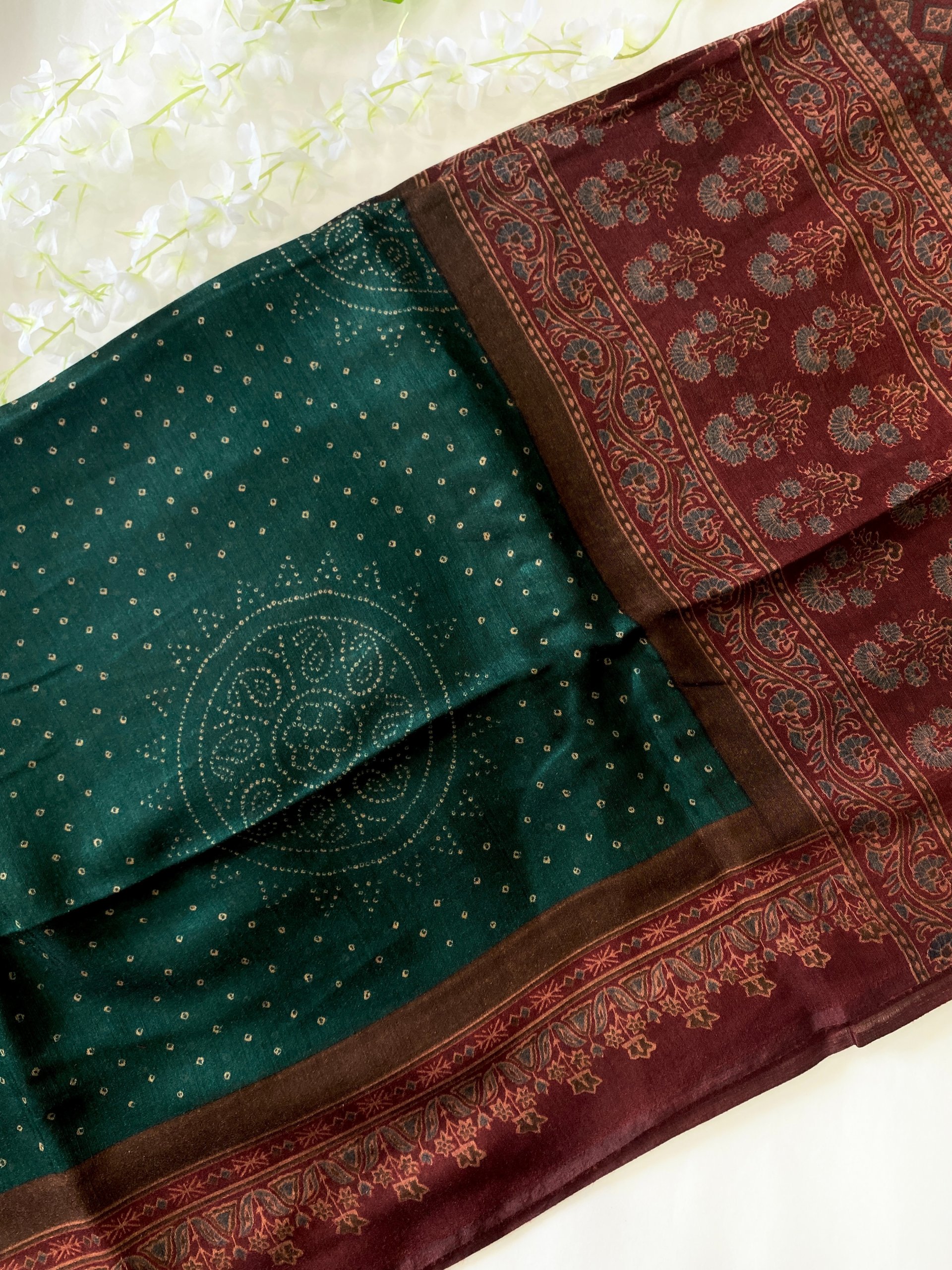 Green Bandhani X Ajrakh Sarees