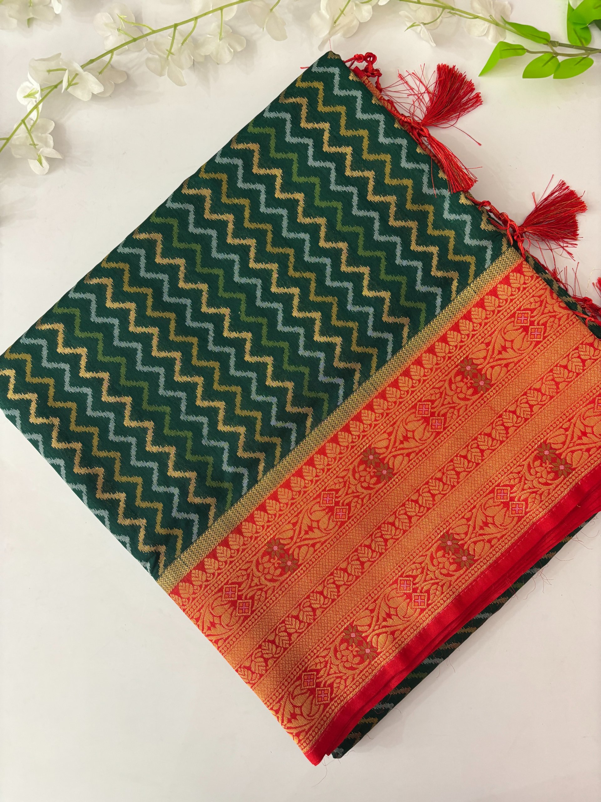 Bottle Green Banarasi Patola Saree