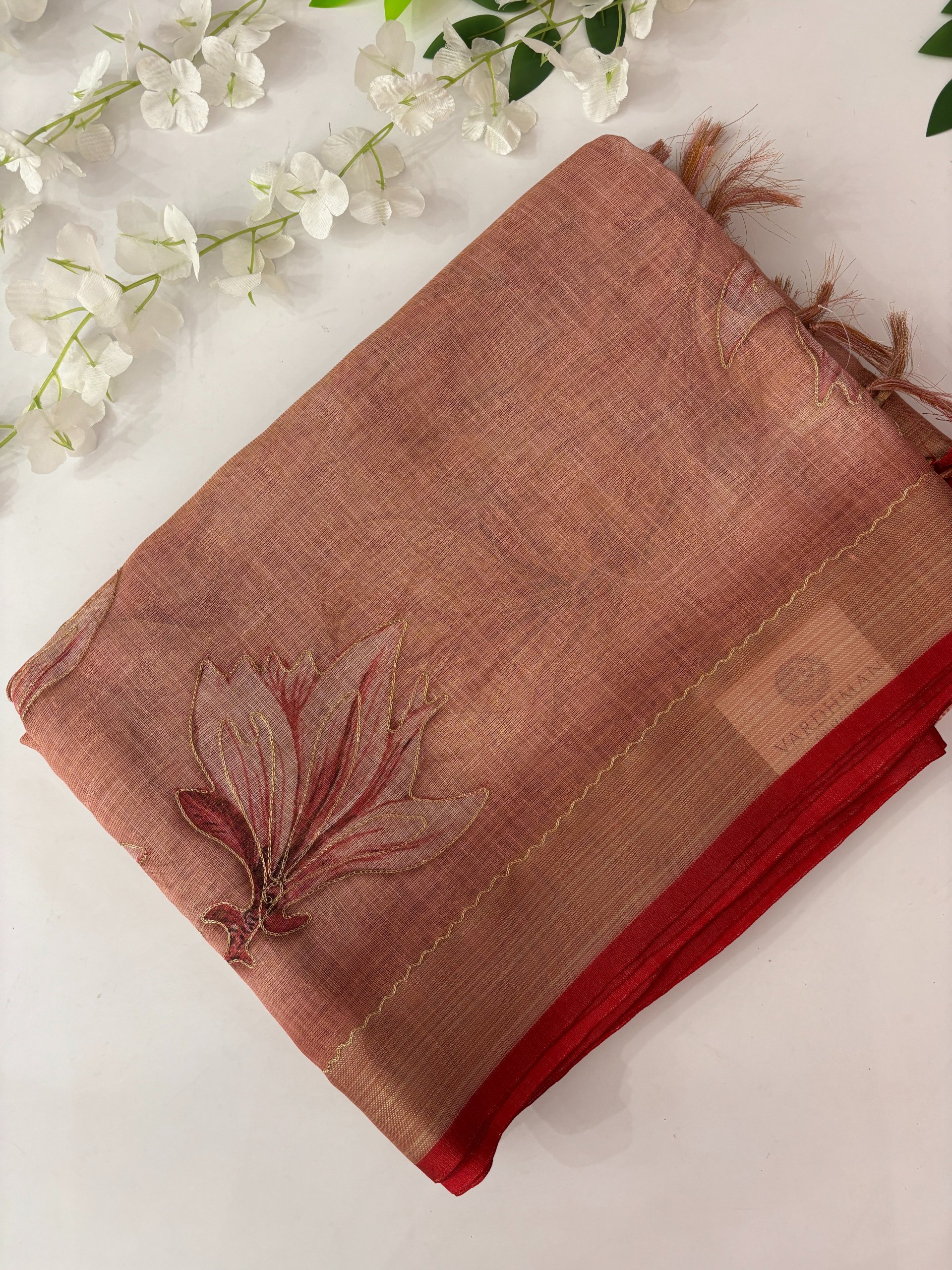 Pink Linen Tissue Saree with Aari Work