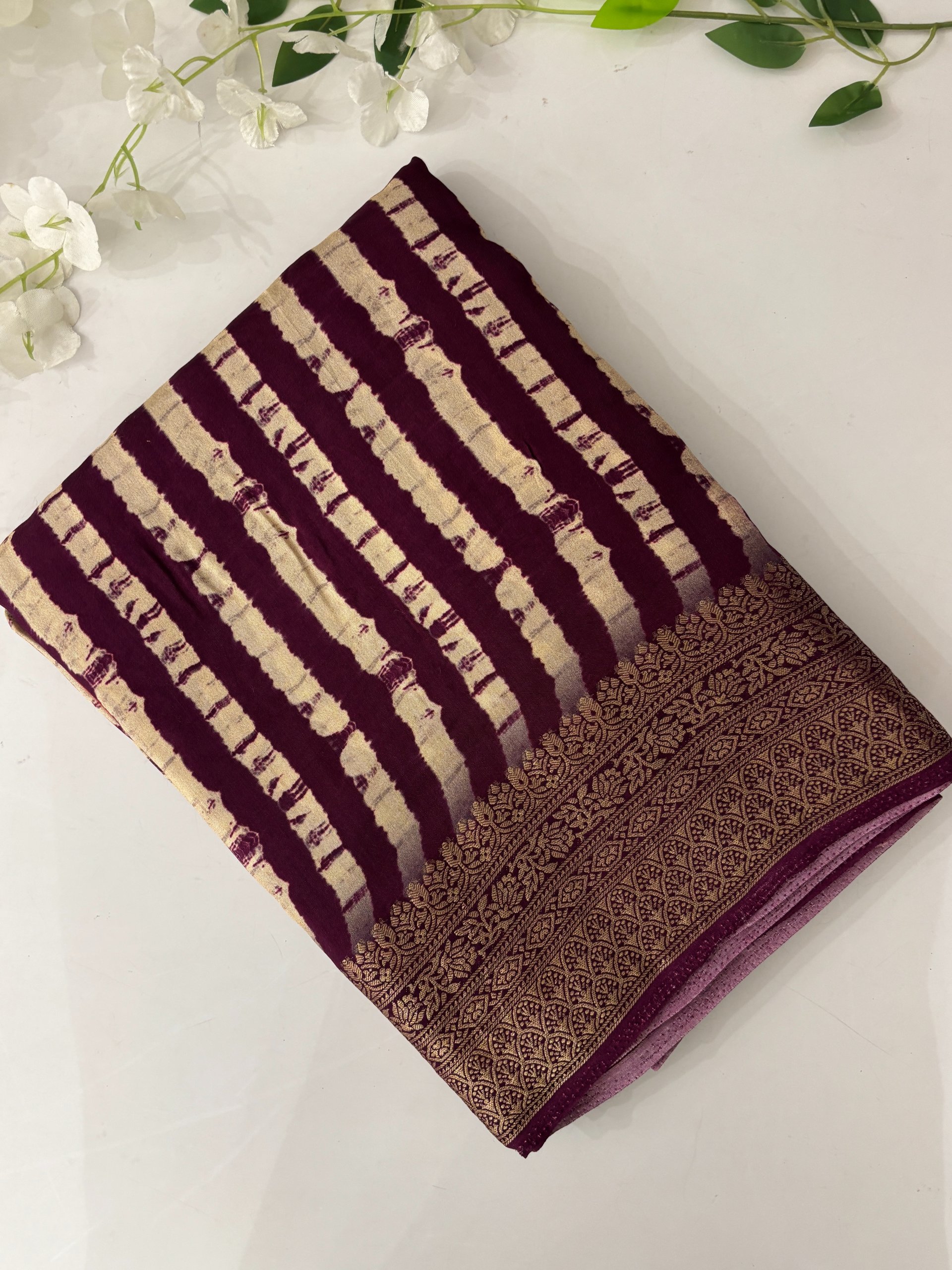 Wine Ajrakh Dola Silk Saree