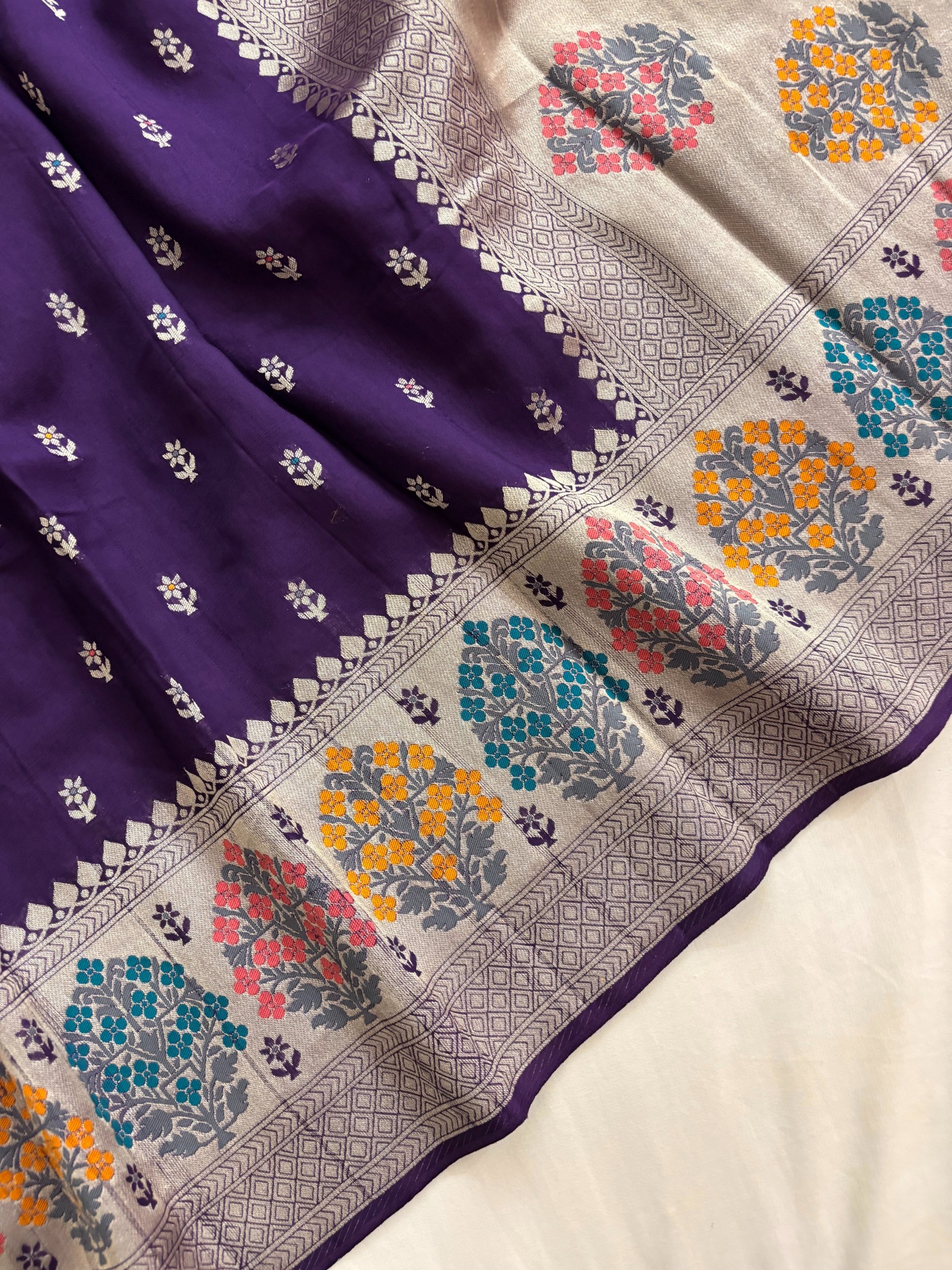 Purple Meenakari Banarasi Tussar Silk Saree