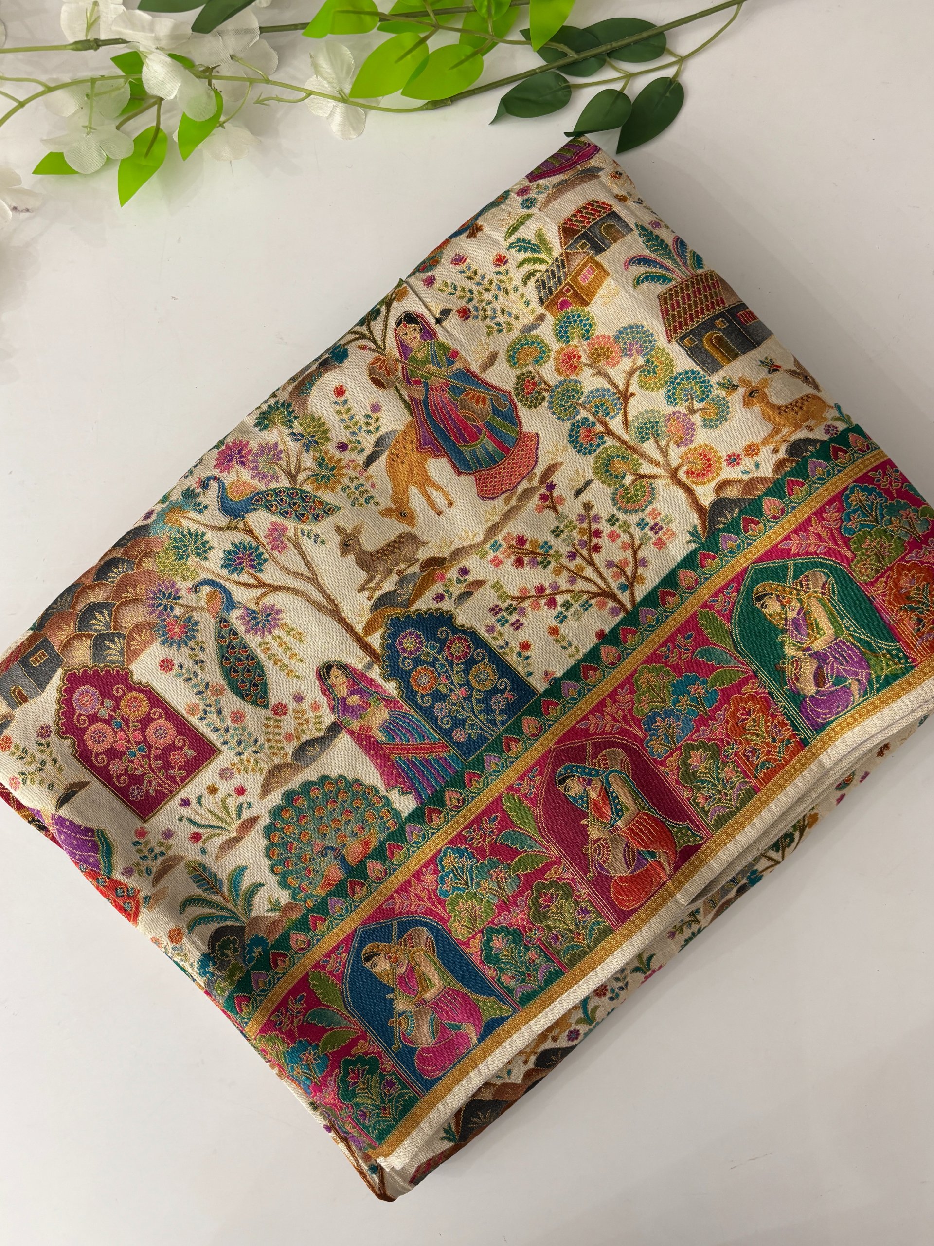 Cream Semi Pashmina Style Silk Sarees