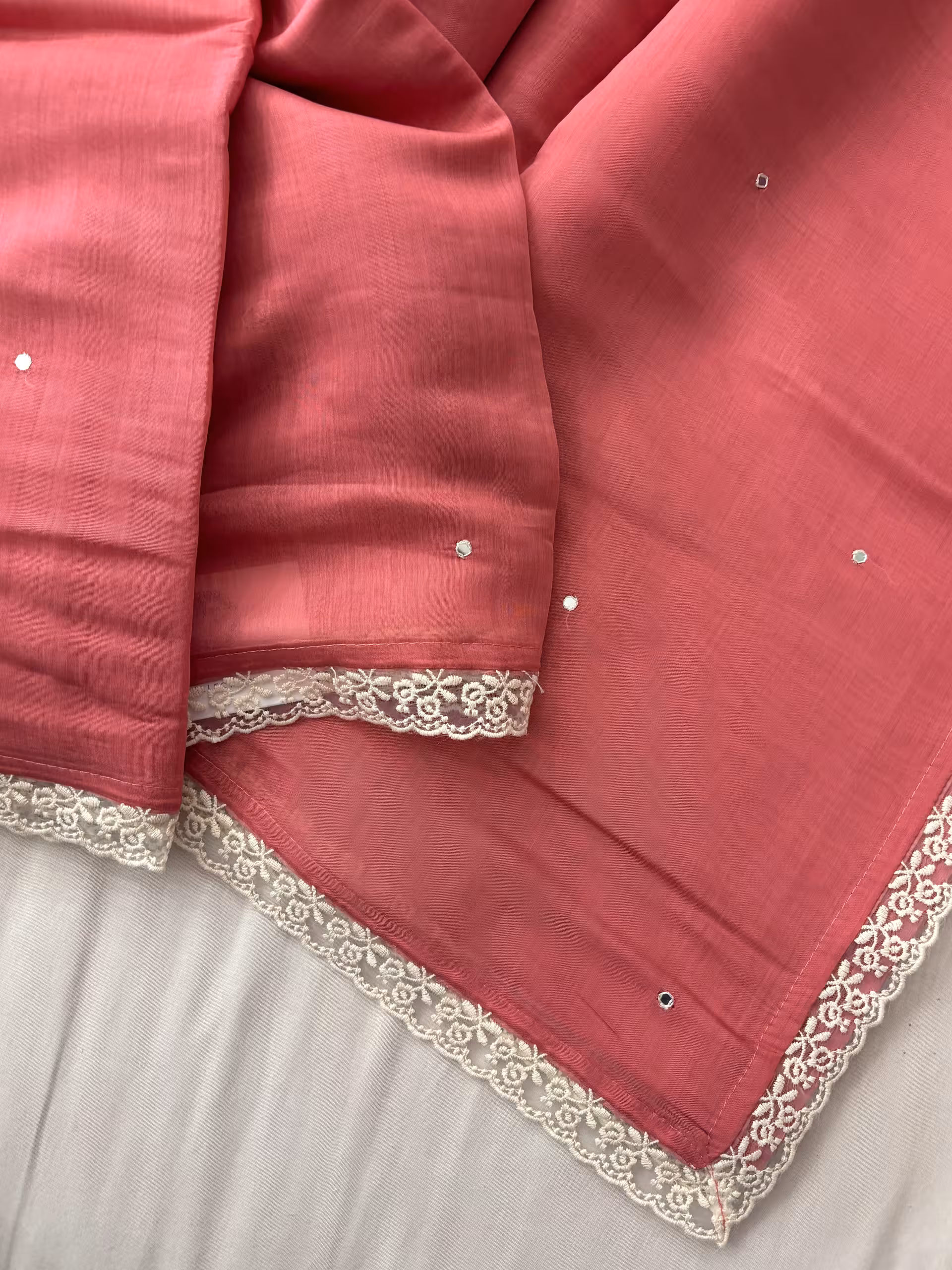 Pink Mul Chanderi Saree with Mirror Work